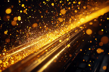 Poster - A stunning abstract image featuring a cascade of golden particles and shimmering light trails, creating a vibrant visual effect