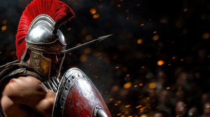 Wall Mural - a spartan warrior with a red helmet and sword