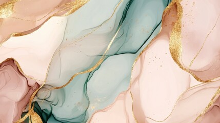  Stunning Abstract Liquid Art Design with Delicate Pastel Colors and Golden Glitter Accents. A Modern and Elegant Background for Graphic Resources.