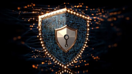 Poster - the shield icon symbolizes strong cyber security measures, highlighting advanced technologies that p