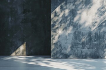 Poster - Sunlight illuminating empty room with concrete walls and wooden floor, perfect for product placement