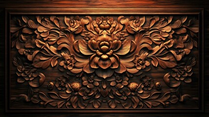 Wall Mural - Intricate Wooden Floral Carving Panel Design