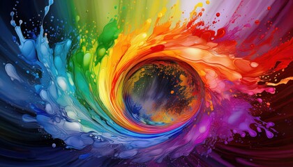 Poster - vibrant abstract artwork stunning rainbowcolored splash of paint in circular form against an abstrac