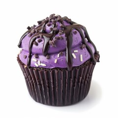 Poster - Purple cupcake with chocolate icing and sprinkles, creating a vibrant and tempting treat
