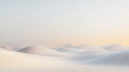 An expansive landscape of pristine white dunes gently illuminated by the soft glow of morning light, evoking a sense of calm serenity and untouched natural beauty.