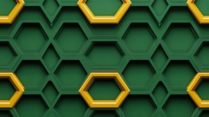 Poster - Symmetrical pattern of interlinked hexagons on a bold green background, radiating futuristic and organic energy