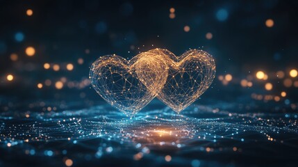 Poster - Two intertwined digital hearts surrounded by a network of glowing nodes, set against a sleek, futuristic backdrop