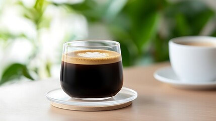 Sticker - Espresso in a Glass Cup on a Wooden Table