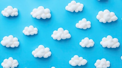 Fototapete - Whimsical pattern of cartoon clouds on a bright blue sky backdrop, ideal for stationery, wallpapers, or kids' themes