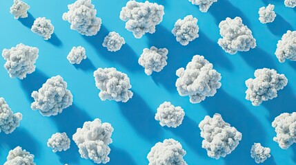 Fototapete - Whimsical pattern of cartoon clouds on a bright blue sky backdrop, ideal for stationery, wallpapers, or kids' themes