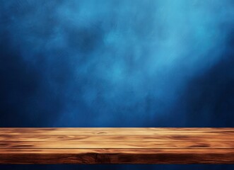 dark blue background with a wooden table top, a product display presentation stage background vector