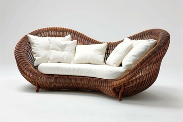 Poster - Modern wicker sofa with white cushions offers a comfortable and stylish seating solution for a contemporary living space