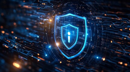 Poster - This image depicts a shield symbolizing vital cyber security and data protection components globally, highlighting the urgent need for advanced technology to maintain effective digital defenses