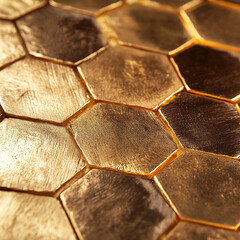 Poster - Close-up of hexagonal gold and metallic tiles with a shiny surface