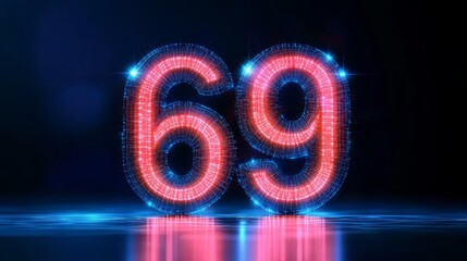 Aufkleber - Glowing 3D Number 69 on Digital Background A Visual for Technology, Innovation, and Design.