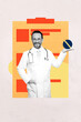 © deagreez - Sketch composite 3D photo collage trend artwork of aged man doctor medic stand hand hold pharmacy pill drug cure healthcare supplement