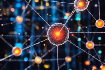 Poster - Neural Network. Artistic Representation Of Connected Neurons By Nerve Fibers On Blue Background.