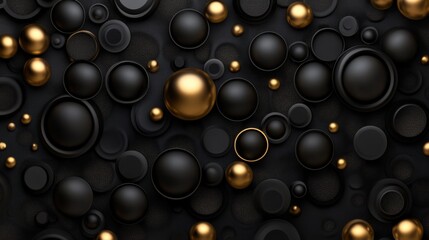 Poster - Arrangement of black and gold spheres and circles, creating a luxurious and abstract pattern