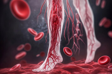 Aufkleber - close up of a person's legs with red veins and blood. Concept of life and vitality, as the veins and blood are the life force of the body