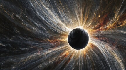 Poster - Abstract cosmic art depicting a black hole surrounded by radiant energy and swirling nebula.