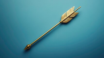 Aufkleber - Golden arrow with wooden fletching on blue background.
