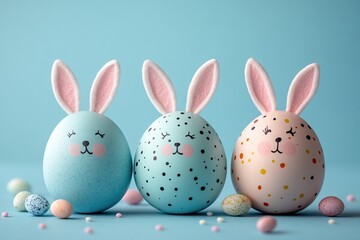 Wall Mural - Colorful painted easter eggs with bunny ears