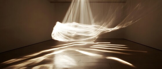 Poster - A captivating display of light weaving through an empty gallery space, creating ethereal patterns on the floor