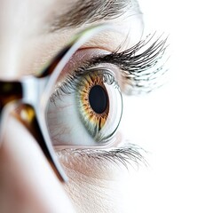 Poster - Close up of a human eye showcasing intricate details and vibrant colors under natural light. Generative AI
