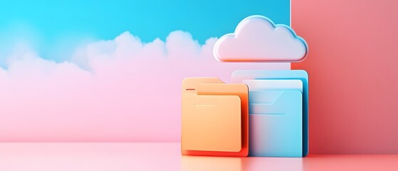 Poster - A stylized representation of cloud storage, featuring colorful folders and a cloud icon. This modern image symbolizes digital organization and data management in a vibrant setting.