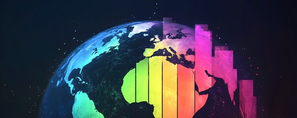 Poster - A vibrant digital representation of the Earth surrounded by colorful data visualizations, symbolizing innovation and global connectivity in the tech industry.