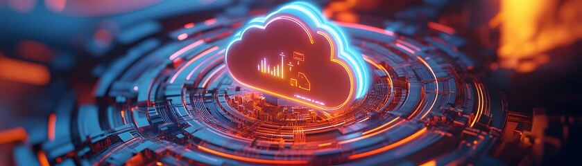 Aufkleber - vibrant digital cloud icon set against a futuristic backdrop, showcasing advanced technology and dat