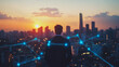© Teeraphon - abstract, business, team, stands, peak, success, Abstract business man stands on the peak of success amid tall, innovative Smart city and graphs with statistics to analyze business potential and predi
