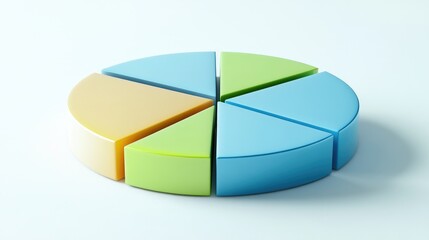 Poster - A minimalist pie chart with sectors in blue, green, and yellow, set on a white background with shadows that create a D effect