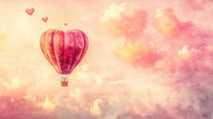  Romantic Valentine's Day heart-shaped hot air balloon in the sky