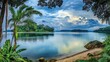 © arda - Tropical lake serene landscape, island view, calming clouds, nature travel poster