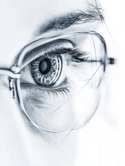 Poster - Close up view of a human eye showcasing intricate details and reflections in a clear lens during bright daylight. Generative AI
