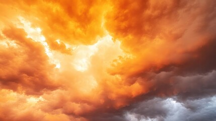 Wall Mural - Dramatic Orange and Gray Sky with Fiery Clouds at Sunset