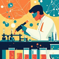Leinwandbilder - Scientific exploration in a vibrant laboratory with advanced tools and colorful reactions. Generative AI