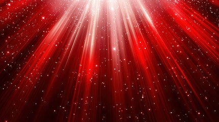 Wall Mural - Radiant Red Light Beams and Sparkles in Cosmic Background