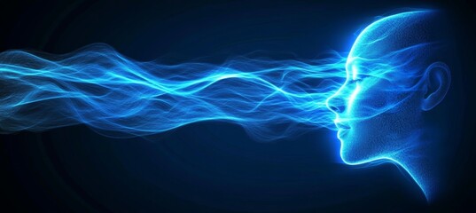 Poster - Glowing Particle Trails Merging with Abstract Woman s Face Profile Concept of Consciousness