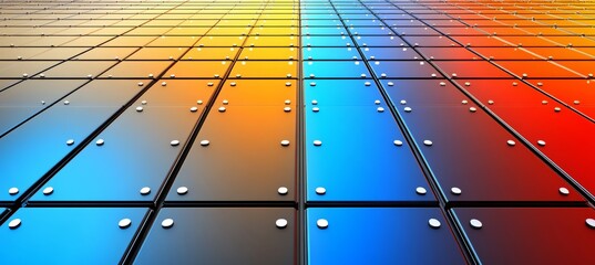 Poster - vibrant blue, orange, and yellow tiled wall creating a dynamic and colorful perspective