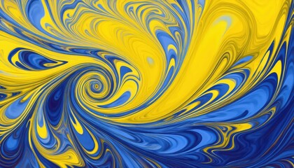 Poster - Vibrant Swirling Abstract Painting A Dynamic Dance of Blue and Yellow Hues, Creating a Stunning Visual Symphony