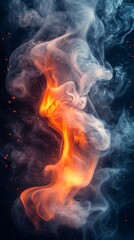 Wall Mural - Orange black swirling abstract smoke fire high resolution hd image