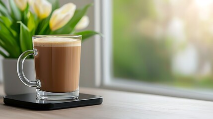 Sticker - Warm Coffee by the Window with Tulips