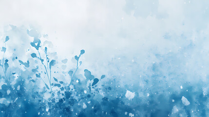 Wall Mural - Abstract snowflakes and snow on watercolor background, pastel blue color palette. Sunweave. Illustration
