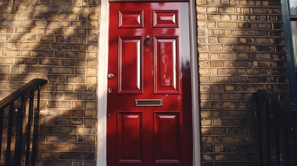 Wall Mural - A back door with a glossy finish in deep ruby red 