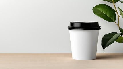 Sticker - White Coffee Cup Mockup on Wooden Table