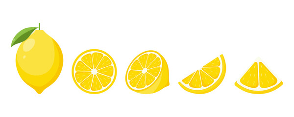 Wall Mural - fresh lemon fruit. collection of lemon vector icons isolated on white background. vector illustratio