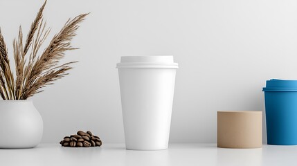 Sticker - White Coffee Cup Mockup with Pampas Grass