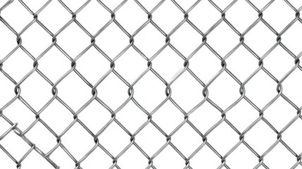 Poster - Close-up of a metallic chain-link fence with a small damaged section against a white background.